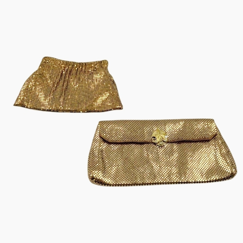 Whiting & Davis Vintage Gold Mesh Clutch Set